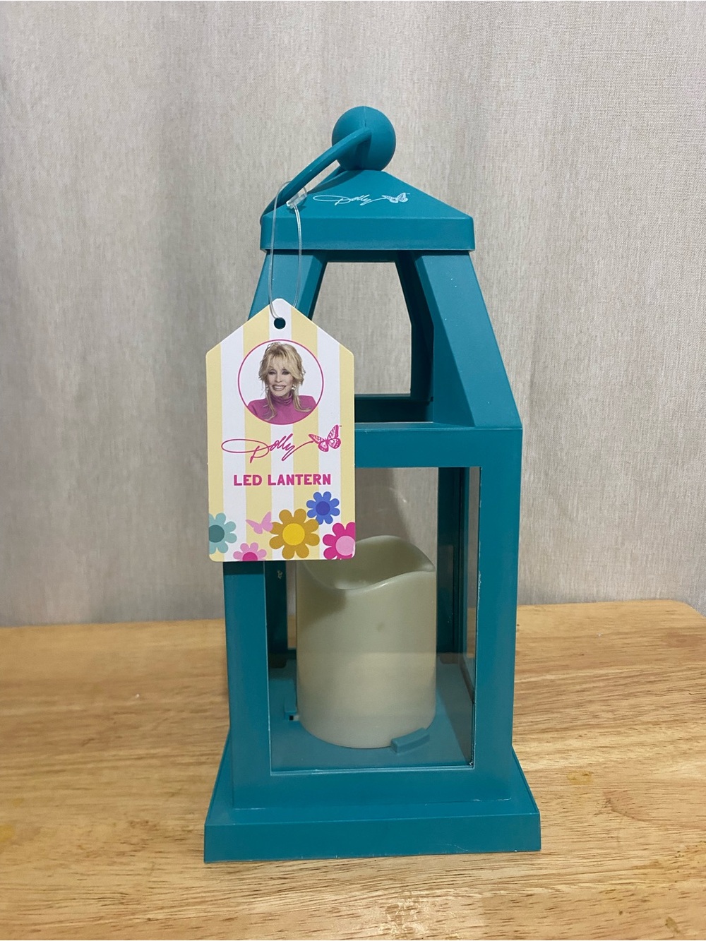 Teal LED Lantern with Hanging Ring